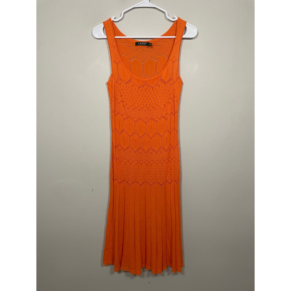 Lauren Ralph Lauren Pointelle Knit Sleeveless Dress in Orange Size Small Coverup